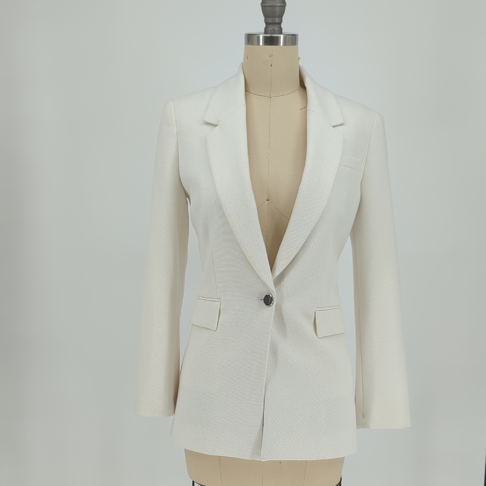 01563 WHBM One Button Blazer White size 0 preppy Business casual classic office - Picture 3 of 9